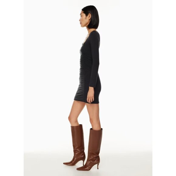 NWT Aritzia WILFRED Lydia Mocha Brown Jersey Ruched Front Mini Dress, Size X - Picture 14 of 16